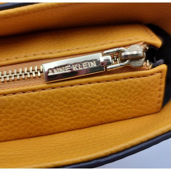 Anne Klein Faux Leather Mustard Yellow Tote Bag With Adjustable Straps & Zip Clo - Picture 7 of 16